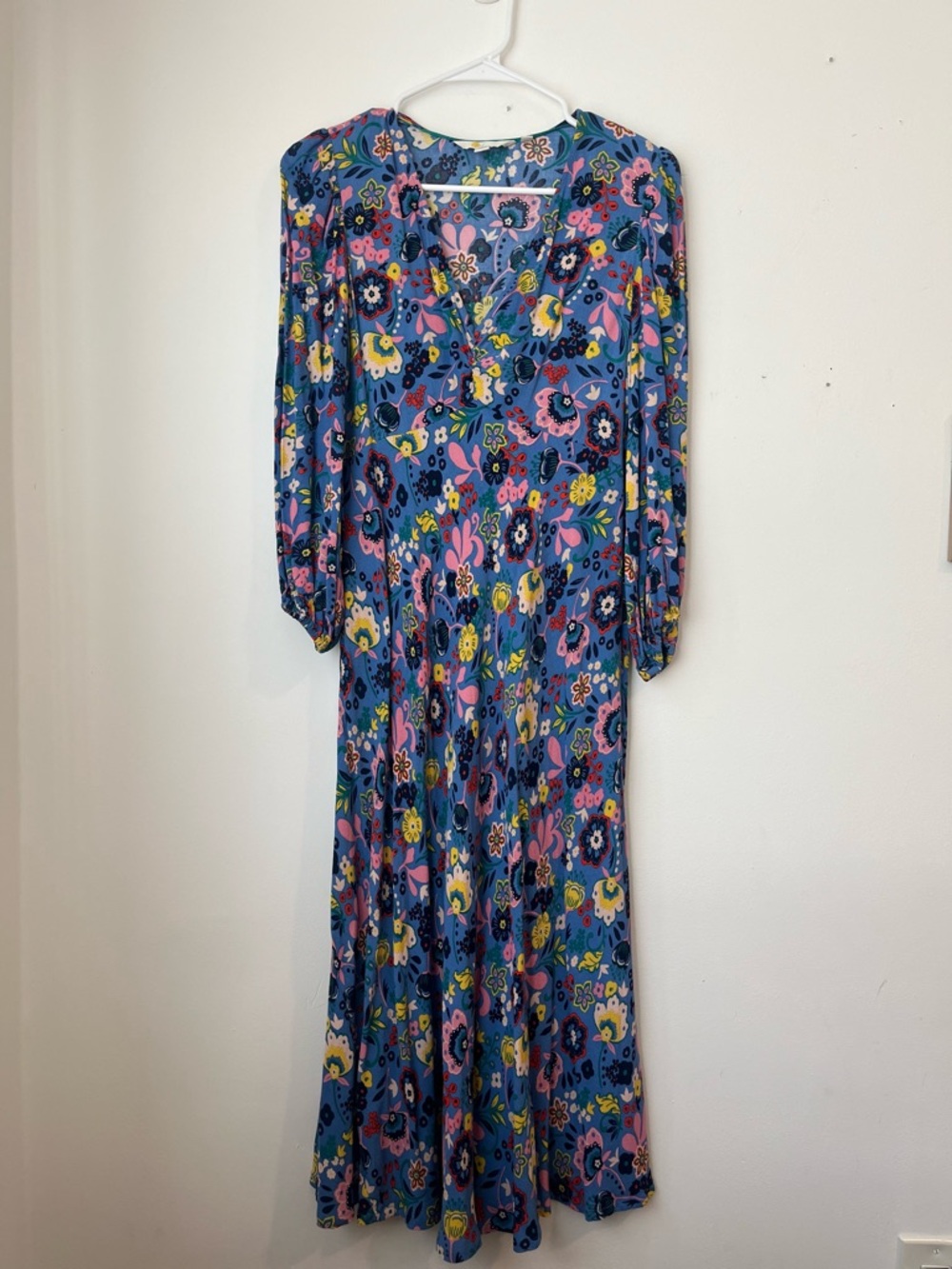 Boden Empire Blue Floral Tea Maxi Dress - Women's Long Sleeve Great Condition
